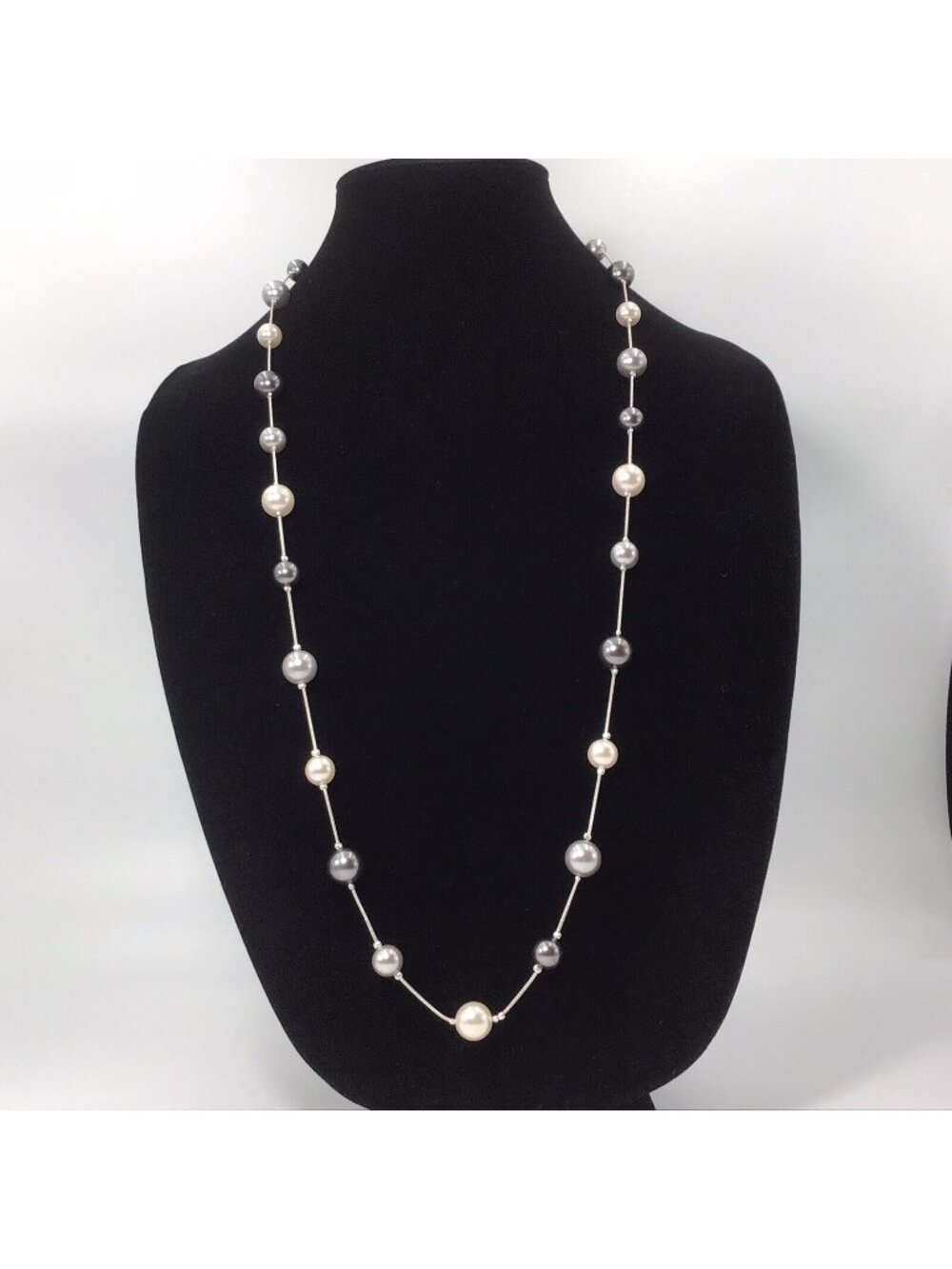 Silvertone Multicolor Pearl Necklace 10-12mm 36”